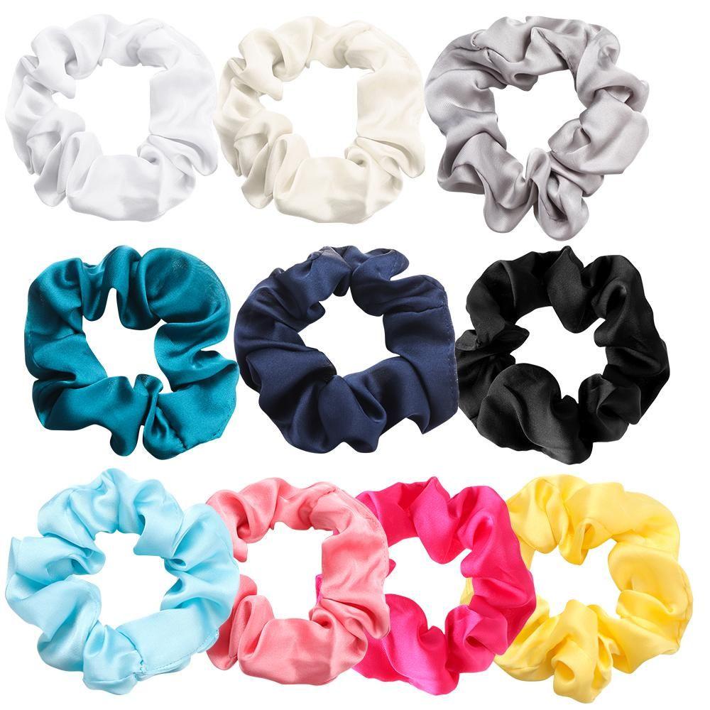 Okdeals ยางมัดผมหางม้า ผ้าซาติน สีสดใส 3 ชิ้น