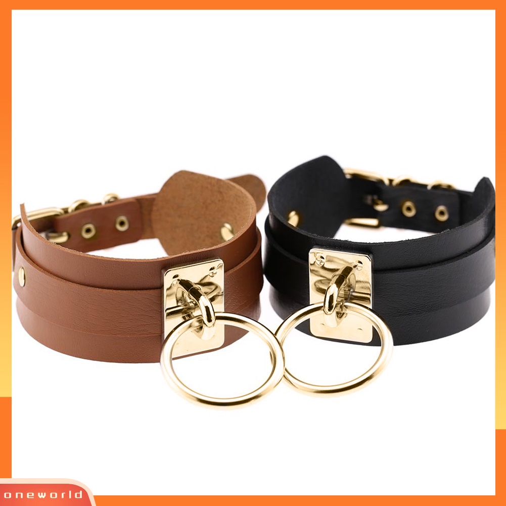 OneWorld@ O Ring Pendant Collar Faux Leather โชเกอร์  Punk Necklace
