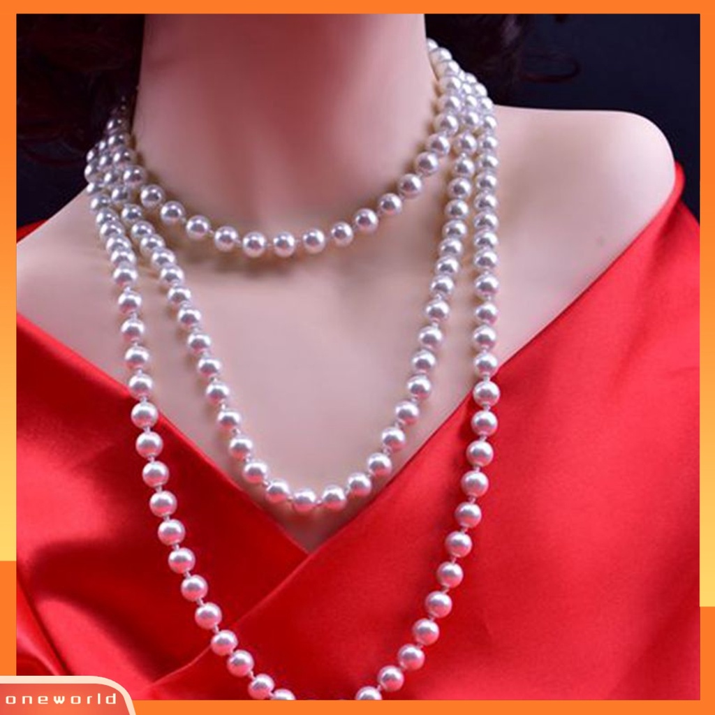|Oneor| สร้อยคอไข่มุกเทียม สร้อยคอมุกเทียม คลัสเตอร์แก้ว ยาว จําลอง สําหรับครบรอบ