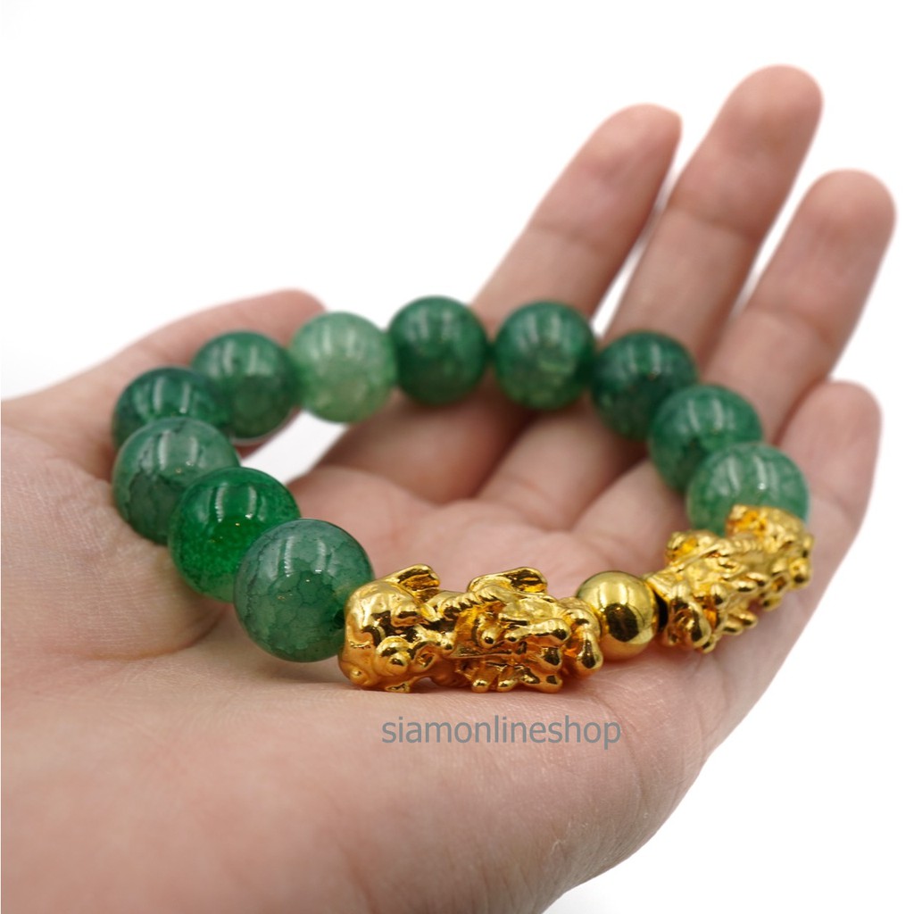 PIXIU กำไลปี่เซียะคู่เรียกทรัพย์ โทนเกล็ดมังกรเขียว ขนาด 12 มม. by siamonlineshop