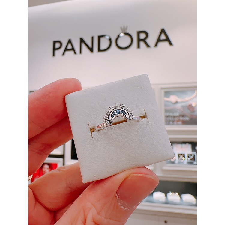 Pandora Pandora แหวนคู่รัก ลายดวงจันทร์ สีฟ้า หรูหรา เข้ากับทุกการแต่งกาย สําหรับผู้หญิง