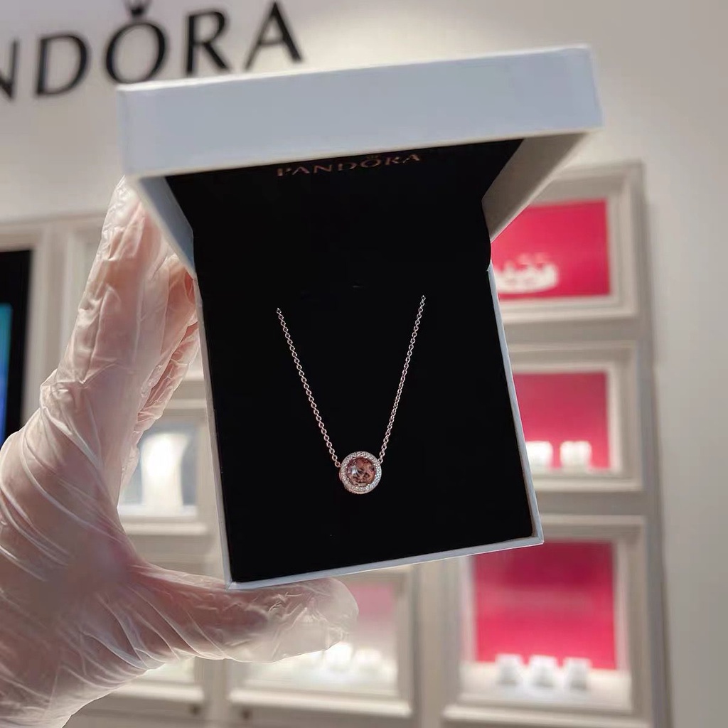 Pandora สร้อยคอเงิน 925 จี้เพชรเพทาย 18K สีโรสโกลด์ คลาสสิก เครื่องประดับแฟชั่น สําหรับผู้หญิง