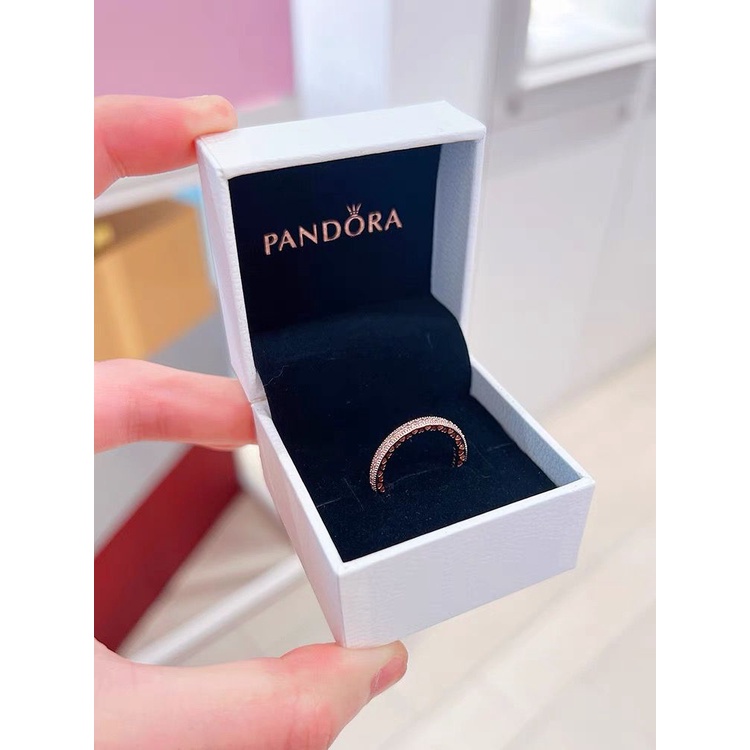 Pandora แหวนเงิน 925 ประดับเพชร 14K สีโรสโกลด์ พร้อมกล่อง สําหรับผู้หญิง งานแต่งงาน