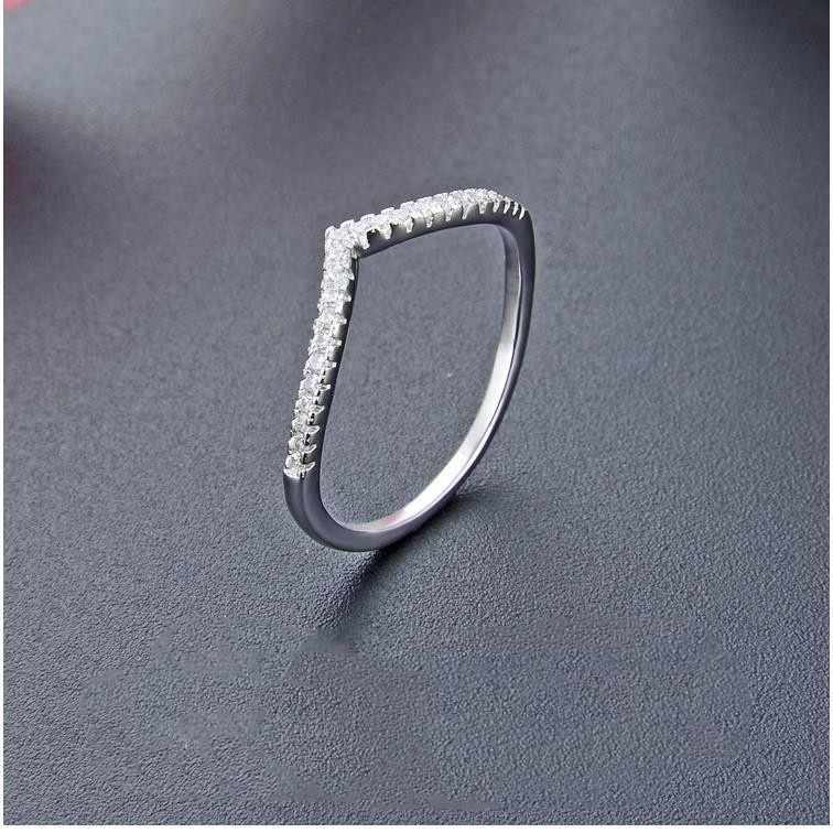 Pandora แหวนเงิน 925 ประดับเพชร เพทาย รูปตัว V สําหรับหมั้น งานแต่งงาน 2 ชิ้น ต่อชุด