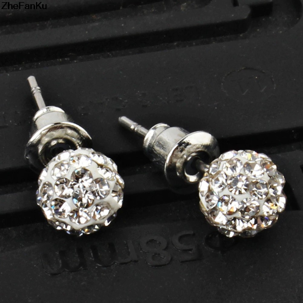 Pave Disco Ball Stud Earrings 10mm 8mm 6mm Clear Austrian Rhinestone