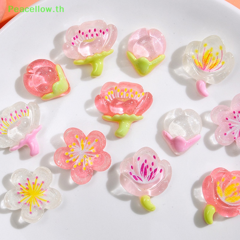 Peacellow ดอกซากุระเรซิ่น ขนาดเล็ก 10 ชิ้น สําหรับตกแต่งบ้าน เค้ก โทรศัพท์ DIY