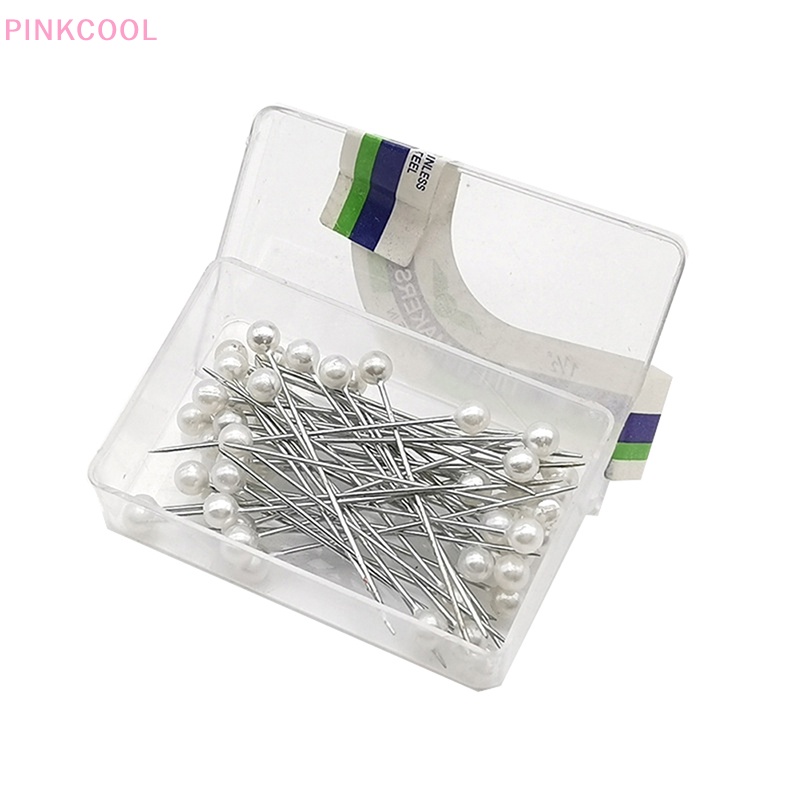 Pinkcool 100 ชิ้น / กล่อง ยาว กลม มุก ฮิญาบ คลิป เข็มกลัด คม โลหะ ฮิญาบ หมุด สําหรับผ้าพันคอ ขายดี