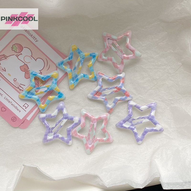 Pinkcool กิ๊บติดผม รูปดาวห้าแฉก สีแคนดี้ น่ารัก สไตล์ฮาราจูกุ สําหรับผู้หญิง 2 ชิ้น