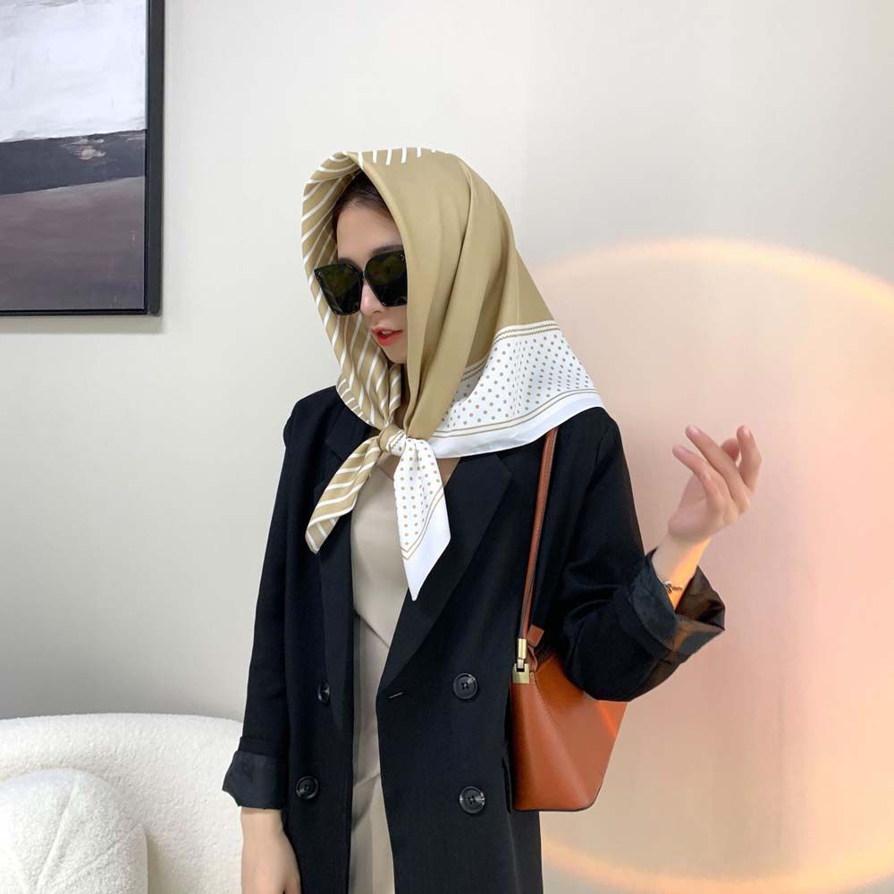 QQMALL Fashion Stripe Silk Scarf Spring summer Neck Wraps Square Large Scarf Headband Foulard Beach  Muffler Bag Belt Decoration Temperament Soft Ladies Shawl Female Scarves