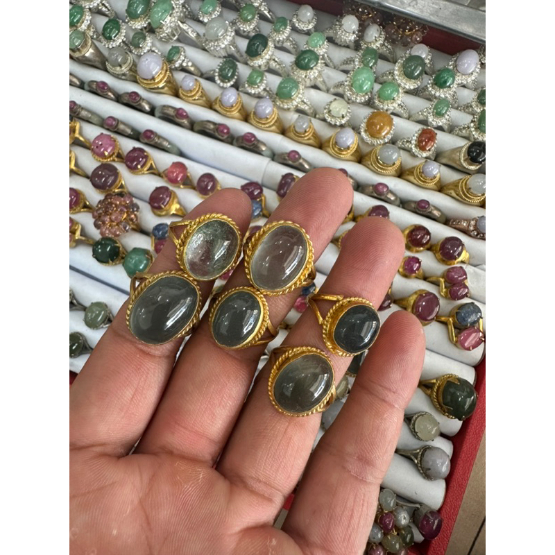 Quartz แหวนโป่งข่าม แก้วโป่งข่ามแท้ ตัวเรือนทองเหลือง สุ่มแก้วเท่านั้น