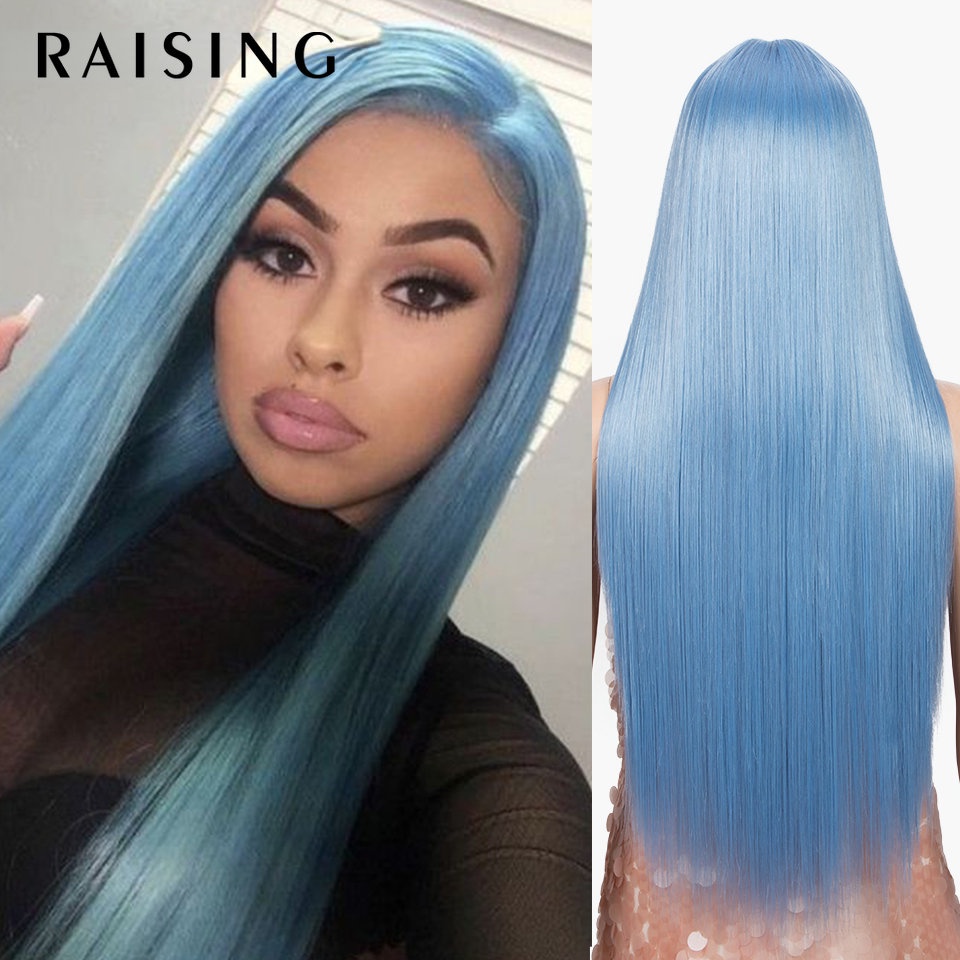 Raising วิกผมสังเคราะห์ ยาวตรง 30 นิ้ว สีดํา สีน้ําตาลเข้ม สีเขียว สีม่วง สีฟ้า สําหรับผู้หญิง