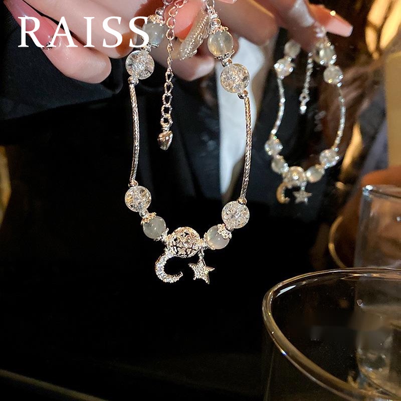 Raiss สร้อยข้อมือ ประดับลูกปัดคริสตัล เพทาย รูปดวงจันทร์ ดาว สีเทา แฟชั่นสําหรับผู้หญิง