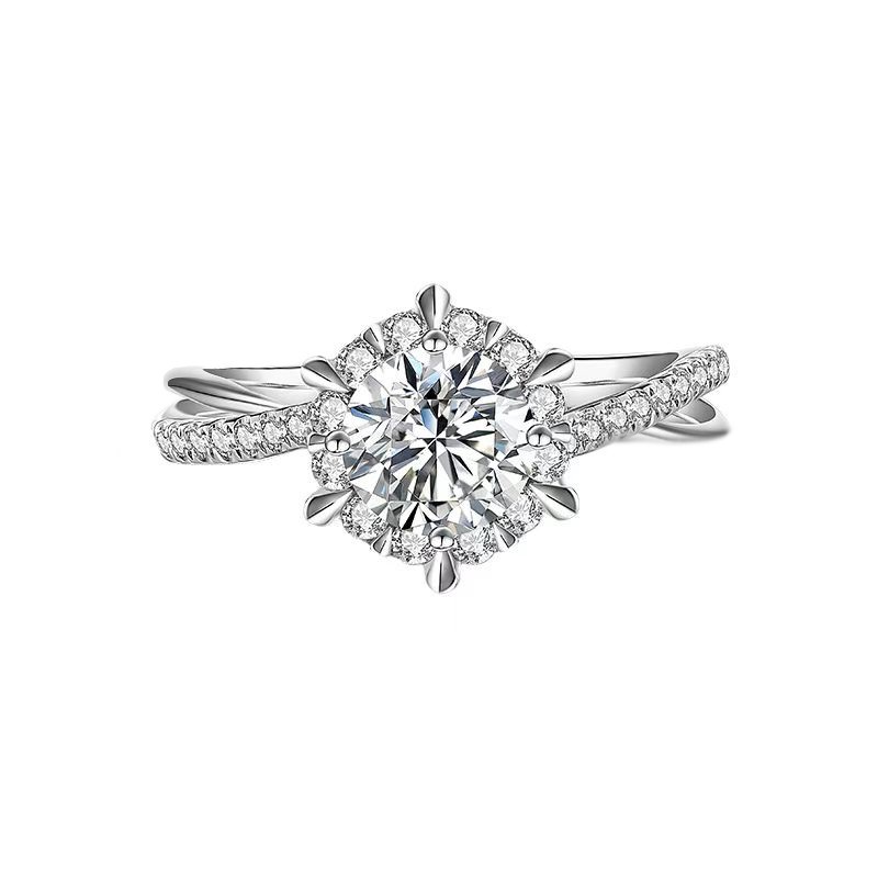 Real Moissanite แหวนเงินแท้ 925 0.5ct 1ct หกง่าม ทรงกลม สีขาว สําหรับหมั้น งานแต่งงาน งานเลี้ยง