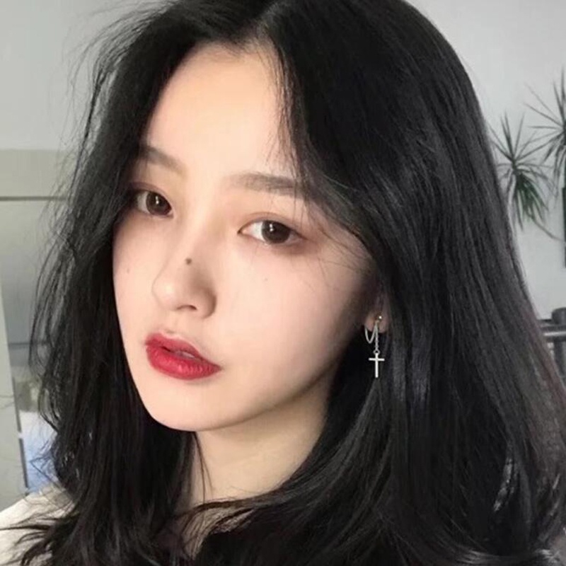 Roselife ต่างหูโซ่ห้อยจี้ไม้กางเขนสีเงินสําหรับผู้หญิง 1 คู่