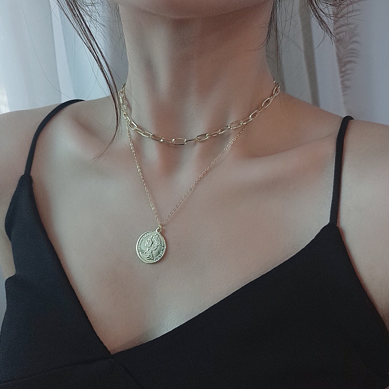 Roselife สร้อยคอโชคเกอร์ สองชั้น จี้รูปราชินี สไตล์วินเทจ สีเงิน เครื่องประดับ สําหรับผู้หญิง