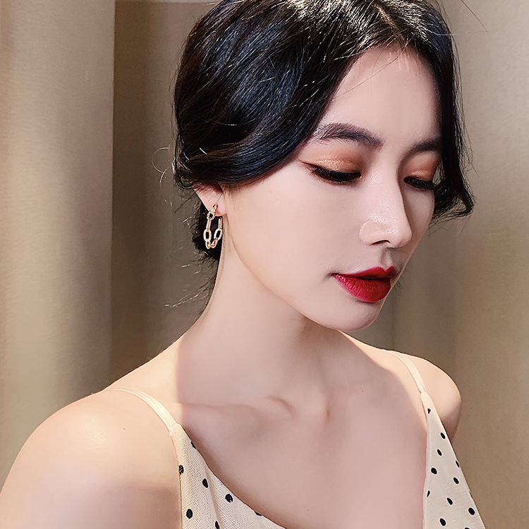 S925 ต่างหูทรงกลมสีทองสไตล์เกาหลี