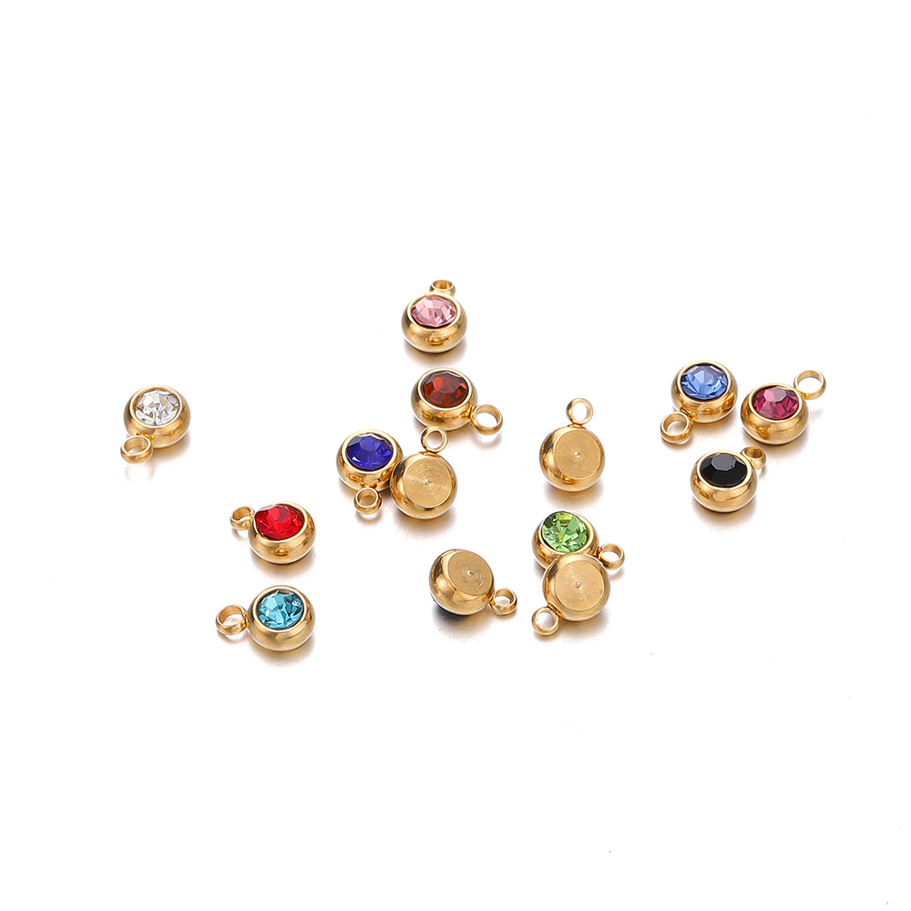 ST.KUNKKA 5 ชิ้น/ถุงสแตนเลส Birthstone จี้,สแตนเลสเพทายจี้สำหรับเครื่องประดับ DIY ทำของขวัญ
