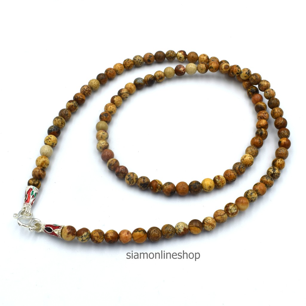 STONE NECKLACE สร้อยคอหินแท้ หินพิกเจอร์ จัสเปอร์ picture jasper ขนาด 5 มม. ตะขอเงินลงยา by siamonlineshop