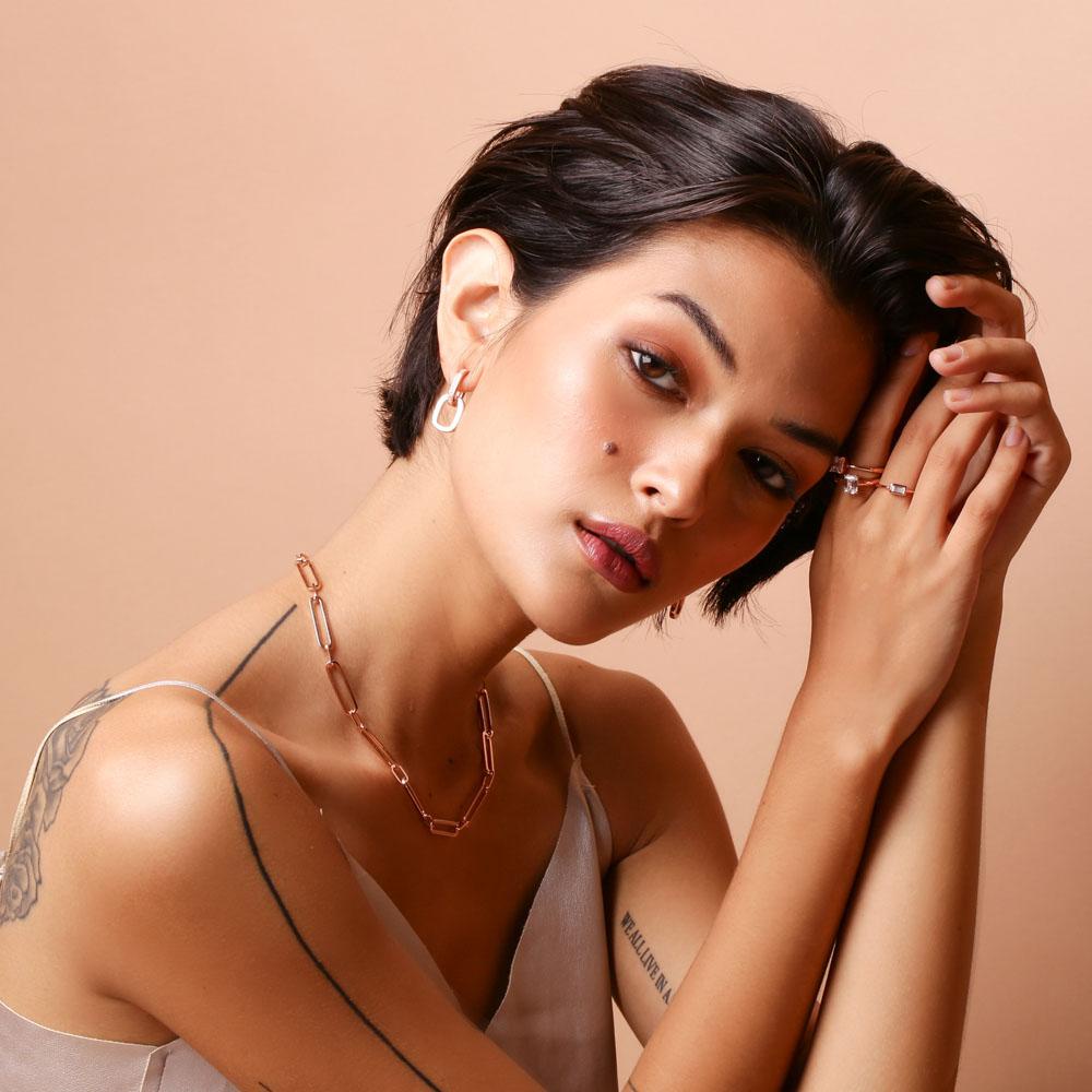 SWAN - RoseGold Ring Baguette Cut#2 แหวนเงินแท้ ฝังเพชรคิวบิคเซอร์โคเนีย cubic zirconia