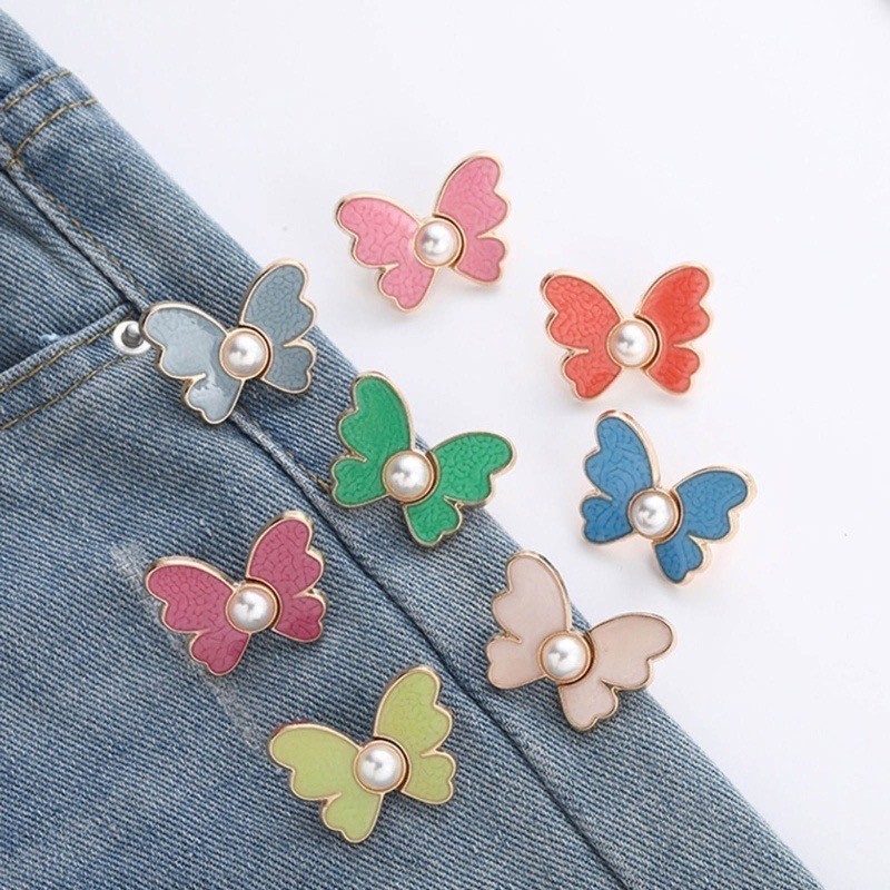 Shop_mkl  ตะขอปรับเอวกางเกงรูปผีเสื้อ แบบหมุดไม่ต้องเย็บ สีสันสดใส 9สีให้เลือก #Y37