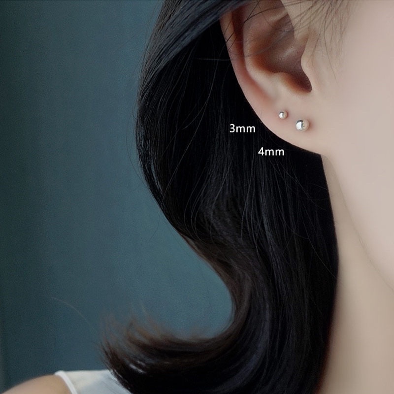 Silver 92.5% ต่างหูเงิน ตุ้มหูเงิน ต่างหูเม็ดกลม ต่างหูจุดball