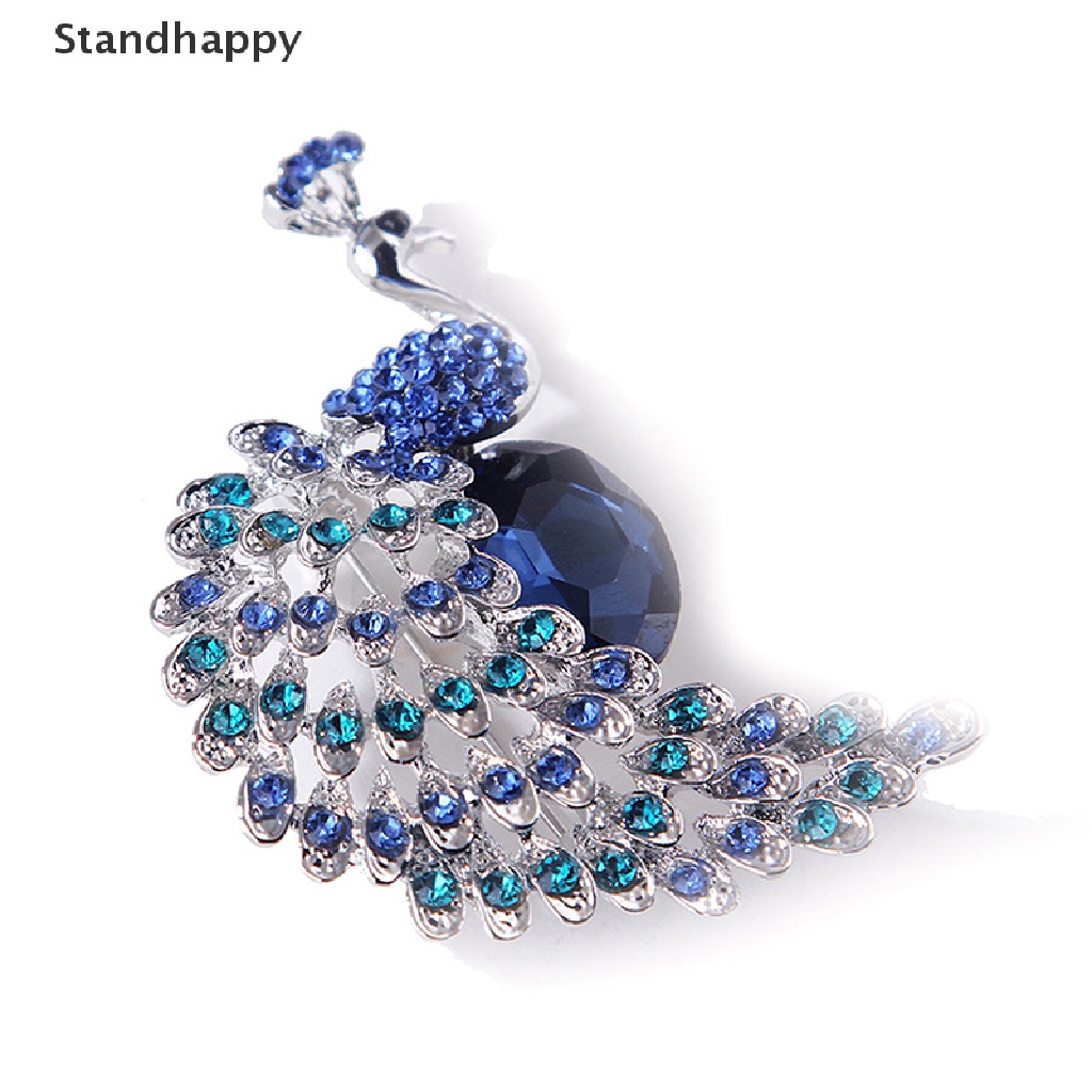 [Standhappy] เข็มกลัด รูปนกยูง ประดับพลอยเทียม เครื่องประดับ ของขวัญคริสต์มาส