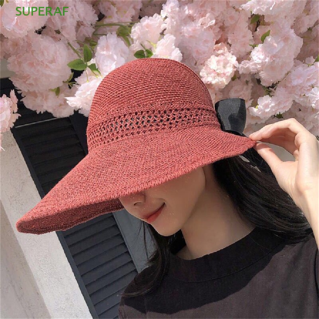 Superaf หมวกปีกกว้าง ประดับโบว์ ระบายอากาศ แฟชั่นฤดูร้อน สําหรับผู้หญิง