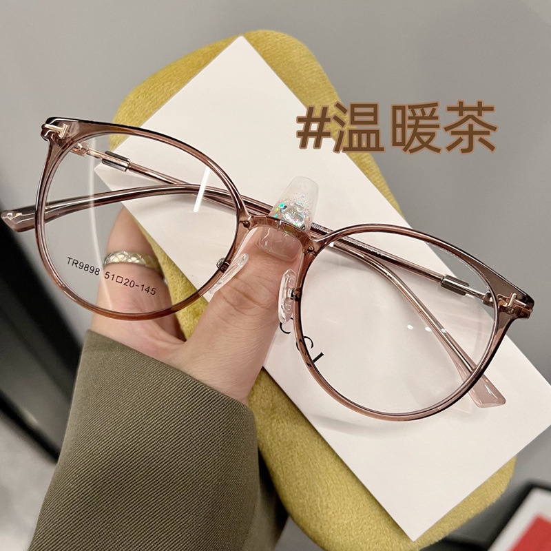 Tr90 แว่นตาสายตาสั้น กรอบกลม สีน้ําตาลอ่อนพิเศษ สไตล์เกาหลี สําหรับผู้หญิง
