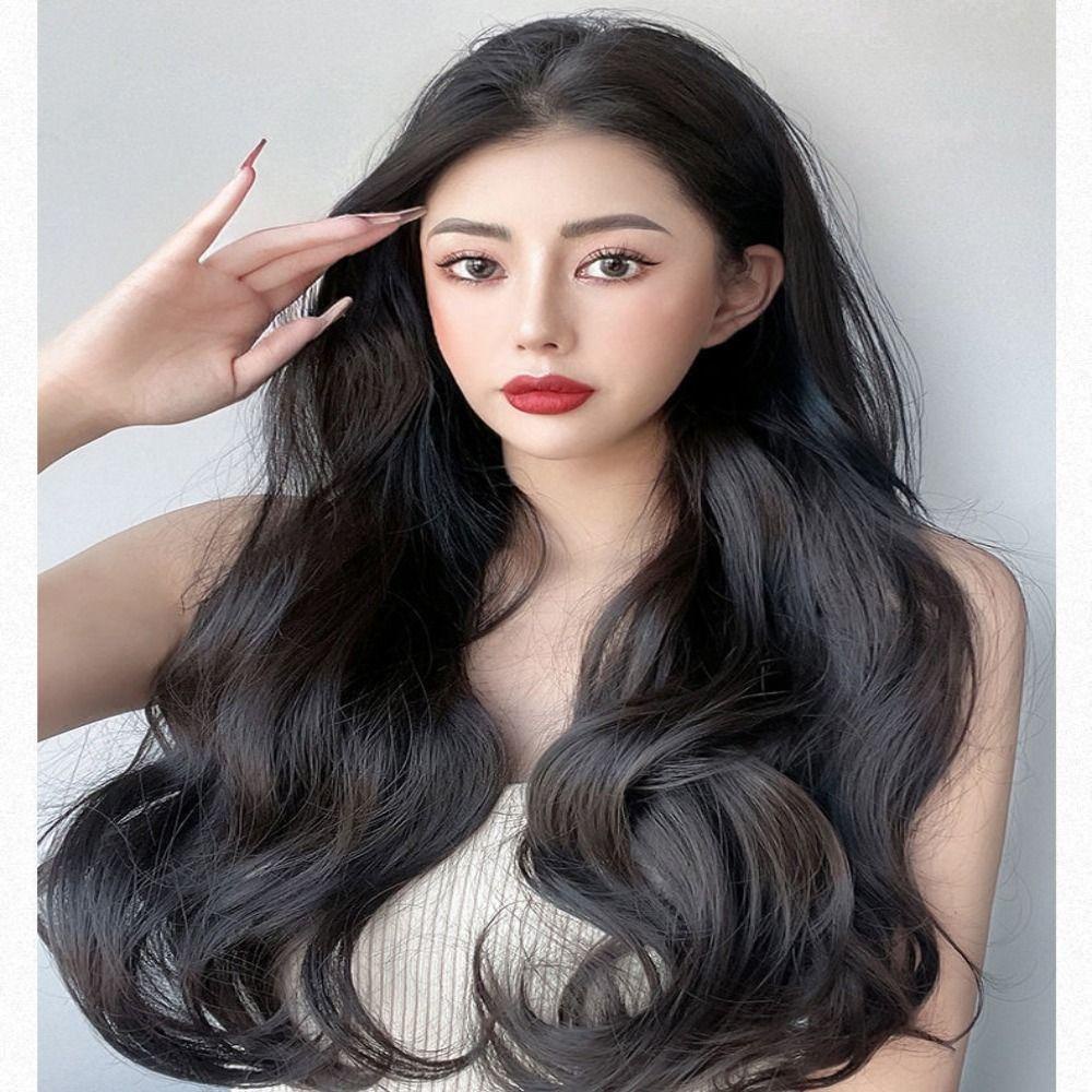 Trendyzone วิกผมหยิก รูปตัว U ผมยาว สีดํา