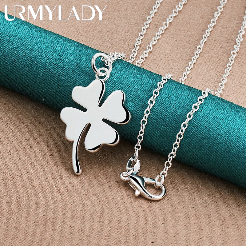 Urmylady สร้อยคอโซ่เงินแท้ 925 จี้ใบโคลเวอร์สี่แฉก 16-30 นิ้ว เครื่องประดับแฟชั่น สําหรับผู้หญิง