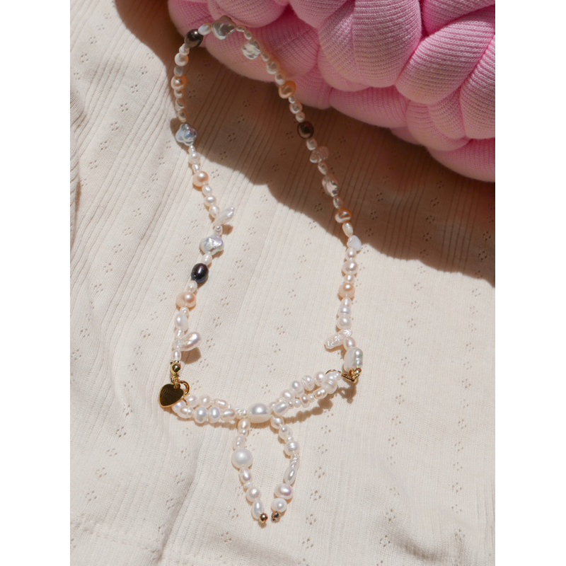 Valleydarley - สร้อยคอ Angel Society bow mixed pearls necklace