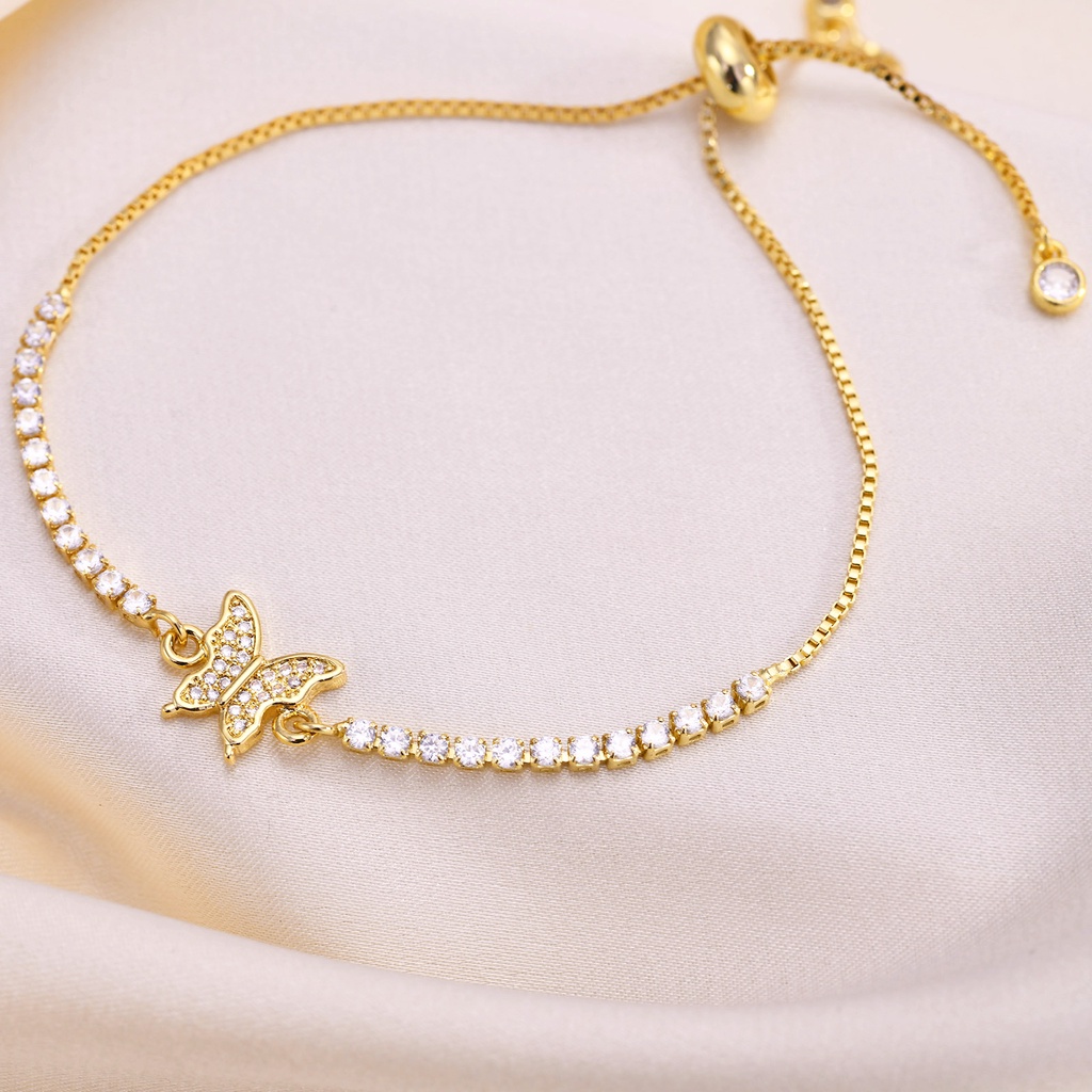 Vnox สร้อยข้อมือ ประดับเพทาย ทอง 18K จี้รูปผีเสื้อ เครื่องประดับ สําหรับผู้หญิง