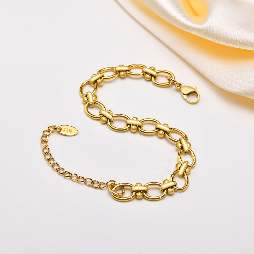 Vnox สร้อยข้อมือสเตนเลส ทอง 18K แฮนด์เมด สําหรับผู้หญิง