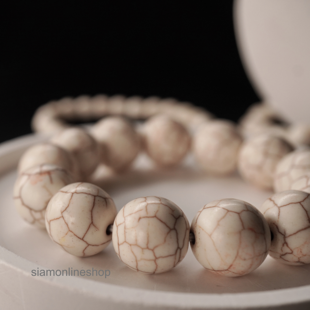WHITE TURQUOISE หินเทอร์ควอยส์ สีขาว เลือกขนาดเม็ดหินได้ (4-14 มม.) สร้อยข้อมือหินแท้ by siamonlineshop