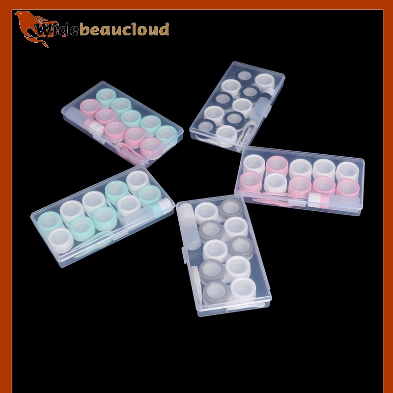Widebeaucloud กล่องเก็บคอนแทคเลนส์ เครื่องสําอาง พร้อมขวด และแหนบ 5 คู่