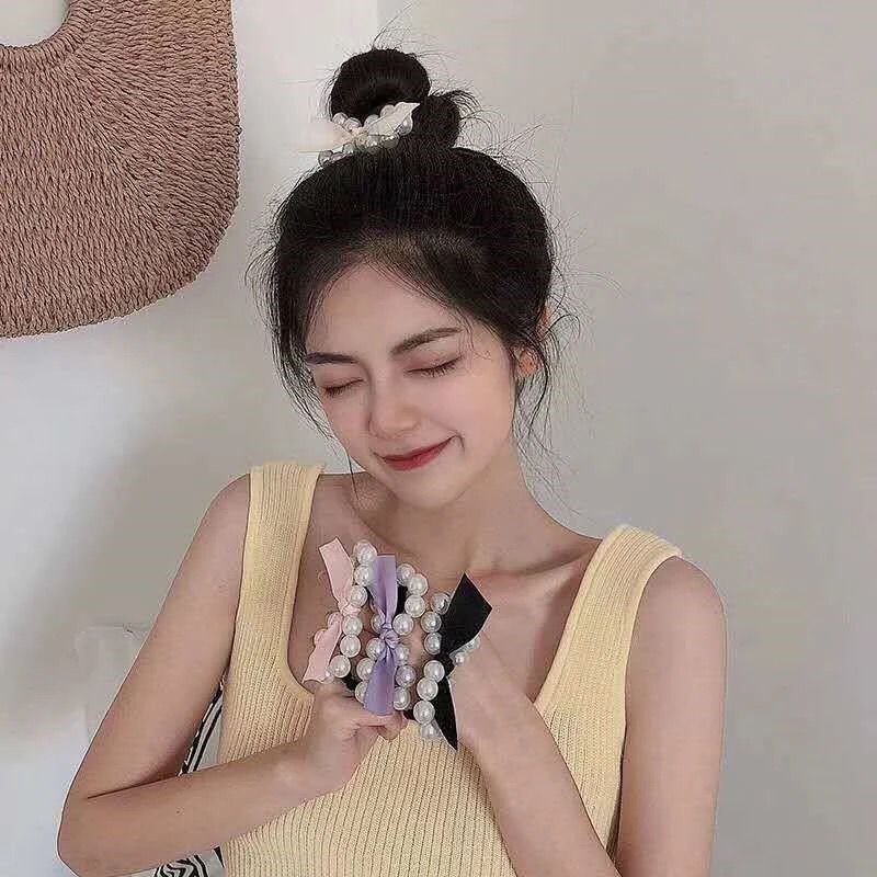( Women Korean Women ) ยางรัดผมประดับไข่มุกสําหรับผู้หญิง