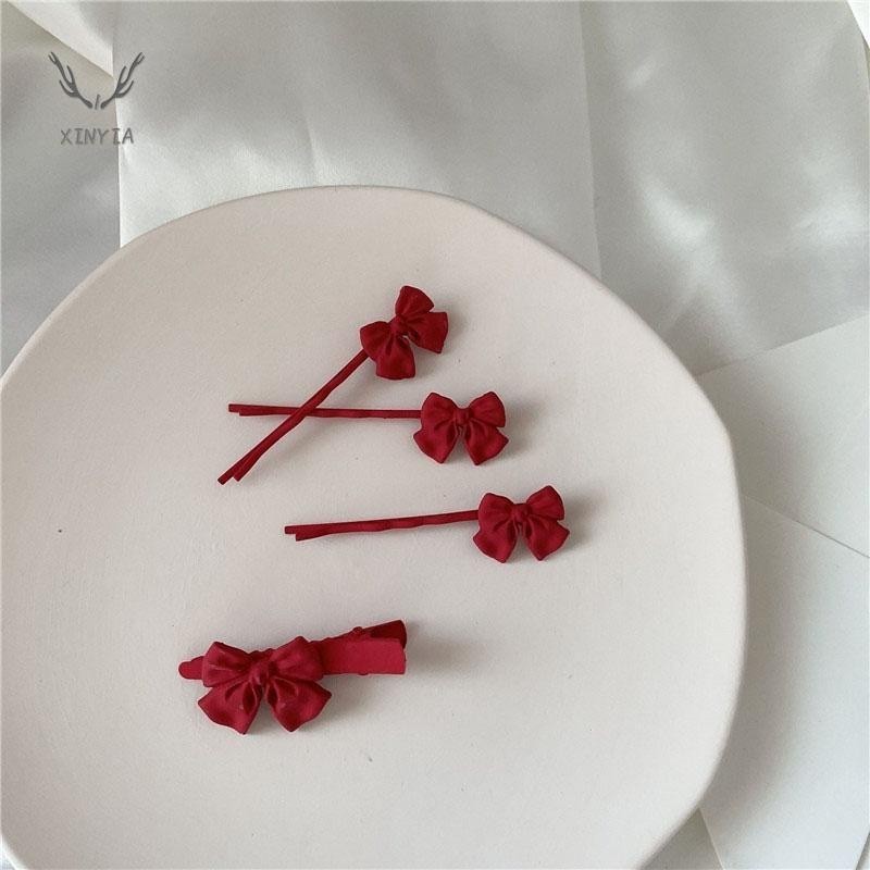 Xinyia1 กิ๊บติดผม ประดับโบว์ สีแดง สไตล์ญี่ปุ่น เรียบง่าย และน่ารัก สําหรับผู้หญิง