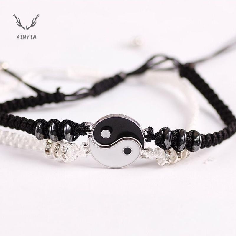 Xinyia1 สร้อยข้อมือเชือกถัก โลหะผสม สไตล์ไทเก็ก