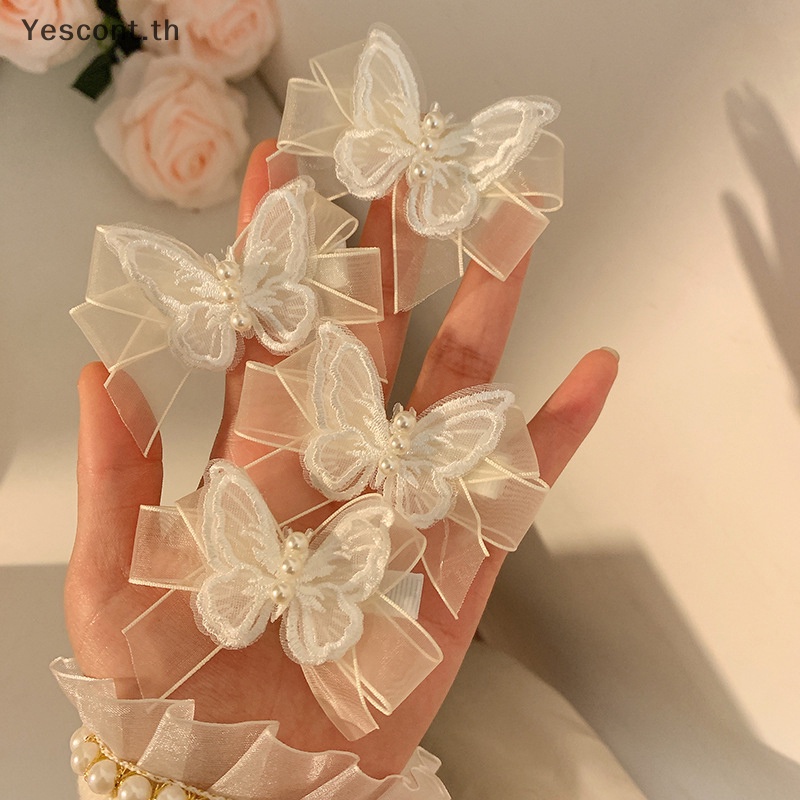 Yescont กิ๊บติดผมลูกไม้ ประดับโบว์ สีขาว สไตล์ญี่ปุ่น แฟชั่นสําหรับผู้หญิง 2 ชิ้น ต่อชุด