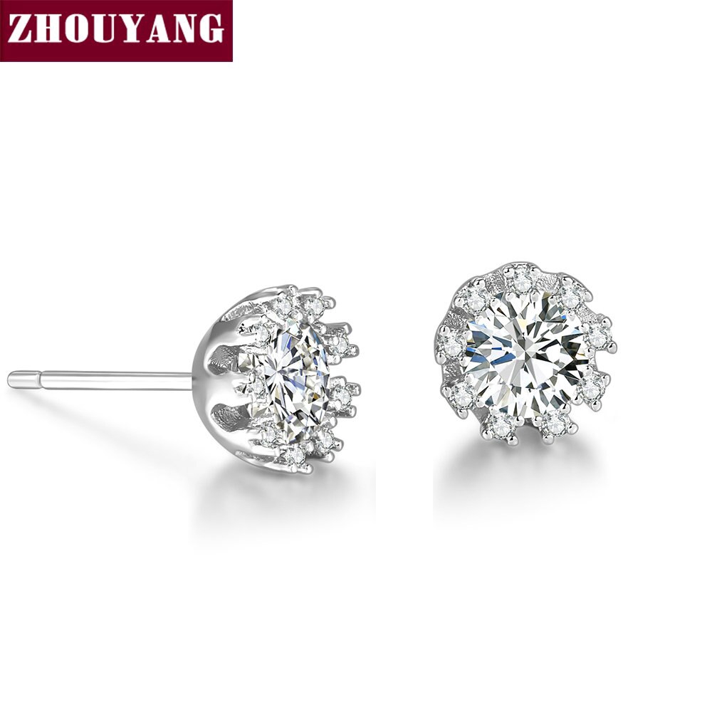 ZHOUYANG มงกุฎเจ้าหญิง Cubic Zirconia กุหลาบสีทอง / สีเงิน Stud Earrings เครื่องประดับแฟชั่น ZYE021 ZYE022