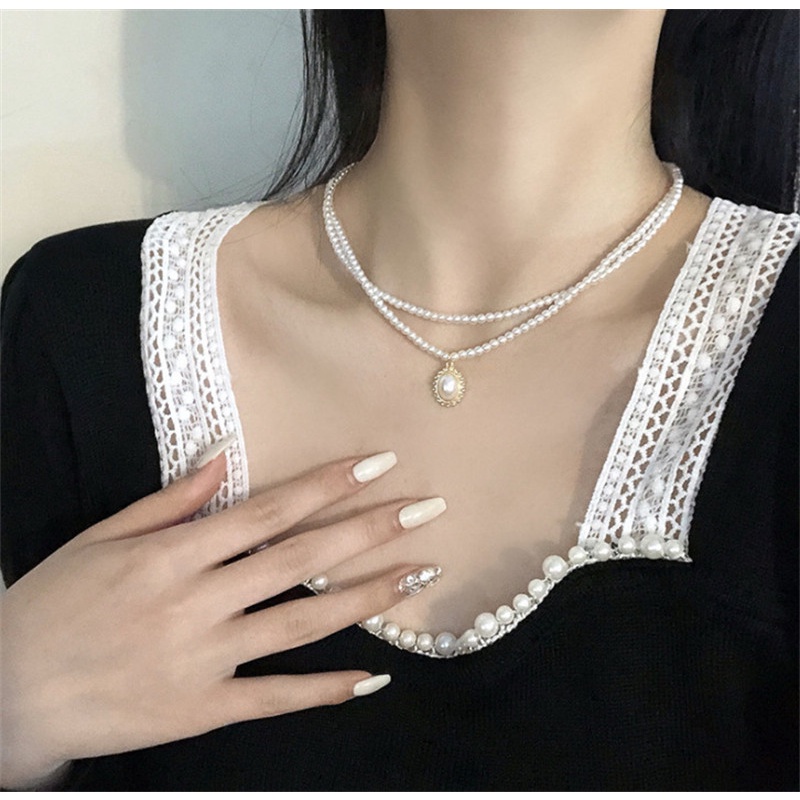 [ZOMI] สร้อยคอมุกวินเทจคู่สร้อยคอโซ่กระดูกไหปลาร้าสำหรับผู้หญิง