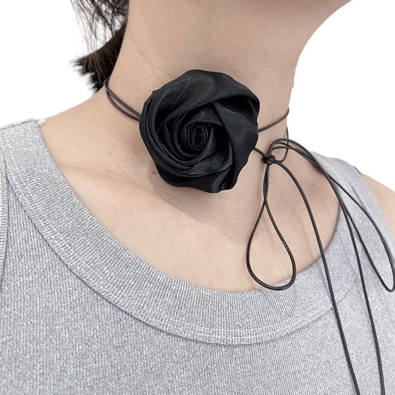 Zwinz2 สร้อยคอโชคเกอร์ ผ้าไหม จี้ดอกกุหลาบ สไตล์วินเทจ สําหรับผู้หญิง