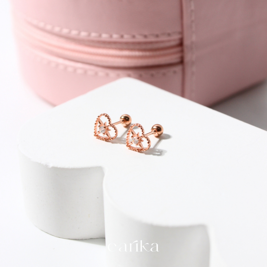 earika.earrings - sparkle heart piercing จิวหูกลมรูปหัวใจ มี 2 สี (ราคาต่อชิ้น) เหมาะสำหรับคนแพ้ง่าย
