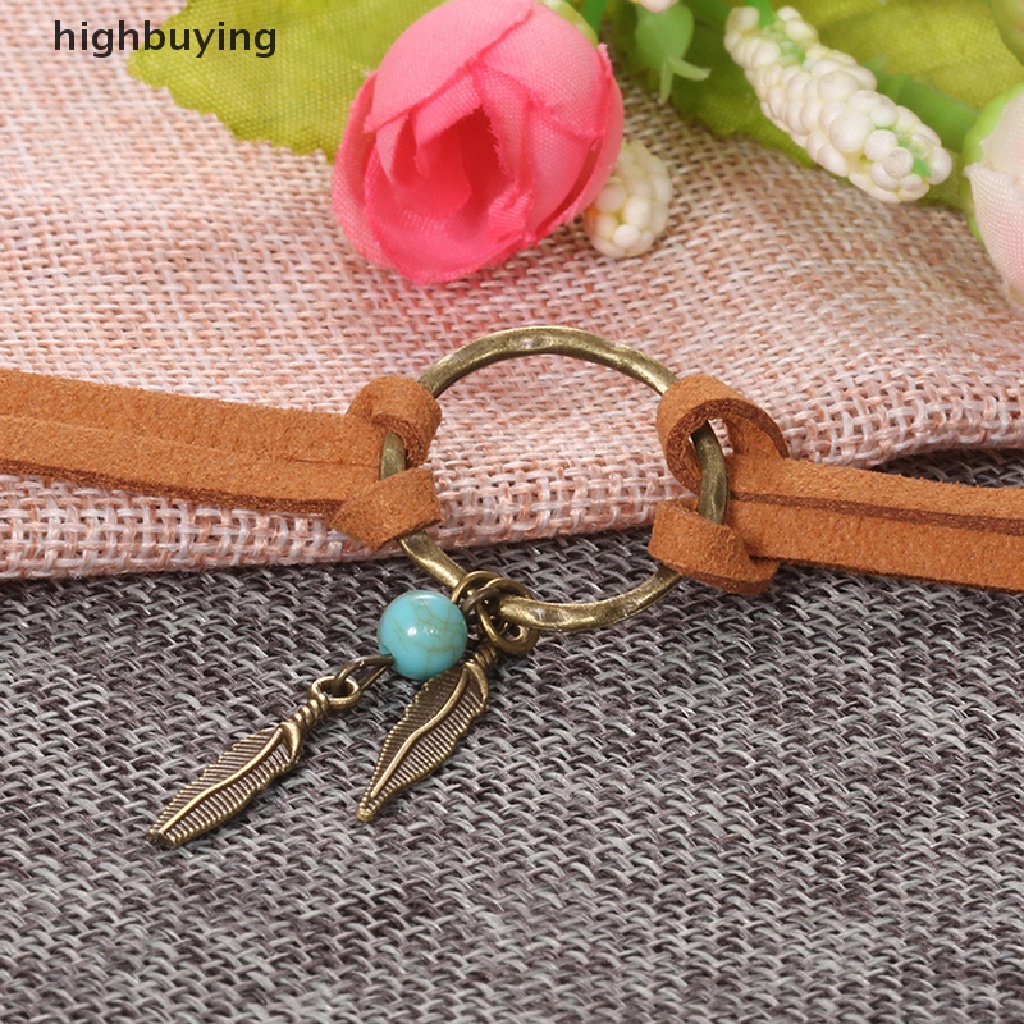 [highbuying] Women Bohemian Choker Boho Feather Bead Pendant Brown Leather Chain Necklace Fashion Lady Jewelry Party Gift New Stock
