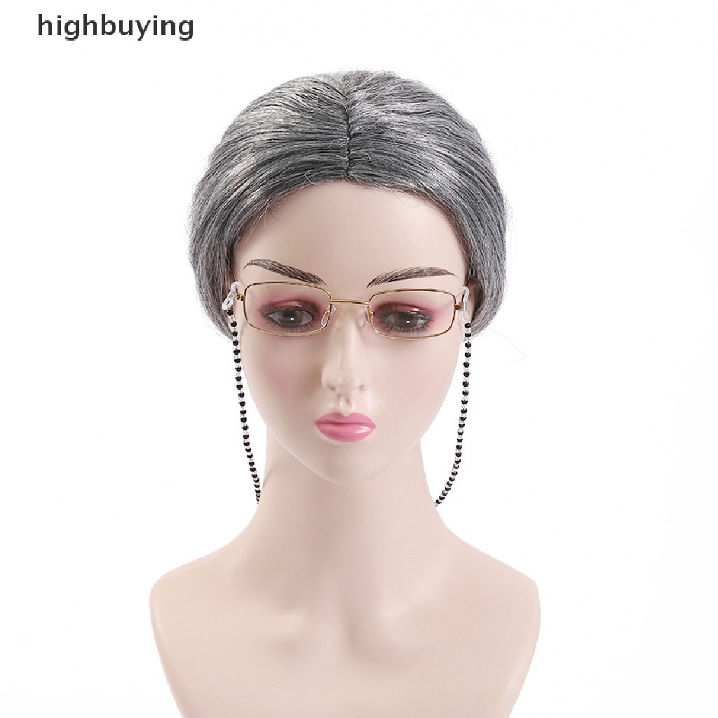[highbuying] วิกผมสั้นหยักศก สังเคราะห์ สีเทา สีเงิน สีขาว สําหรับผู้สูงอายุ คุณยาย การแสดงบนเวที