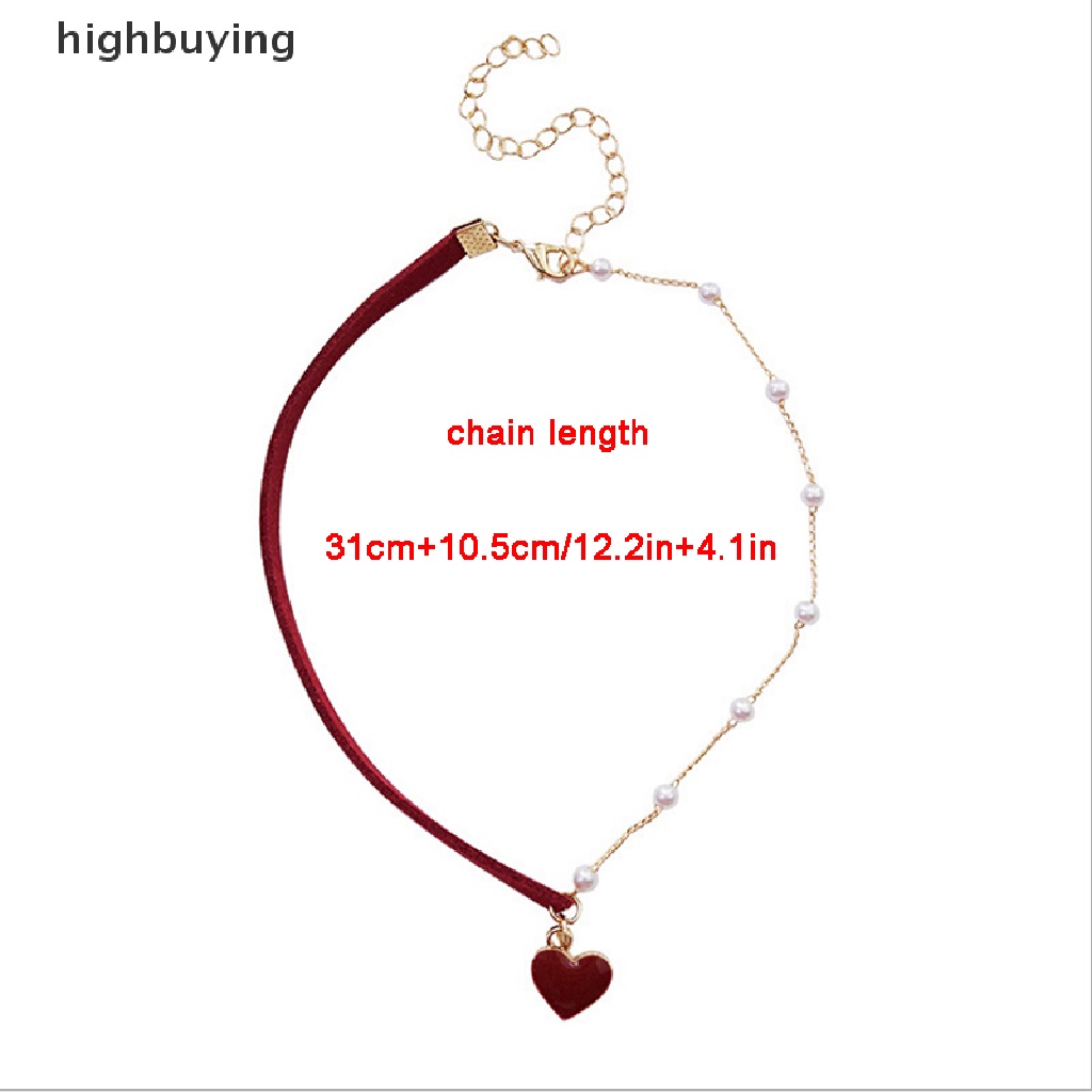 [highbuying] สร้อยคอ โช้คเกอร์ จี้ไข่มุก รูปหัวใจ สีแดง อสมมาตร เครื่องประดับแฟชั่นสตรี พร้อมส่ง