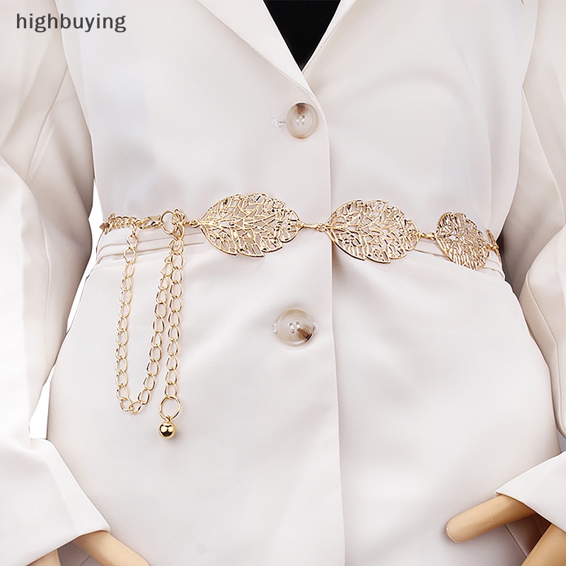 [highbuying] เข็มขัดโซ่โลหะ รูปใบไม้ เรียบง่าย เครื่องประดับแฟชั่น สําหรับผู้หญิง พร้อมส่ง
