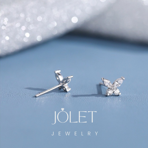 jolet ต่างหูผู้หญิงผีเสื้อเงินแท้  แบบเสียบแพ้ง่ายใส่ได้ไม่ลอกใส่อาบน้ำได้