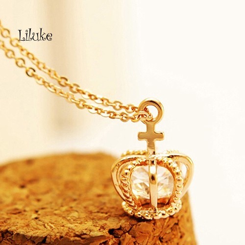 (lk) สร้อยคอจี้รูปมงกุฎเงา cz cubic zirconia