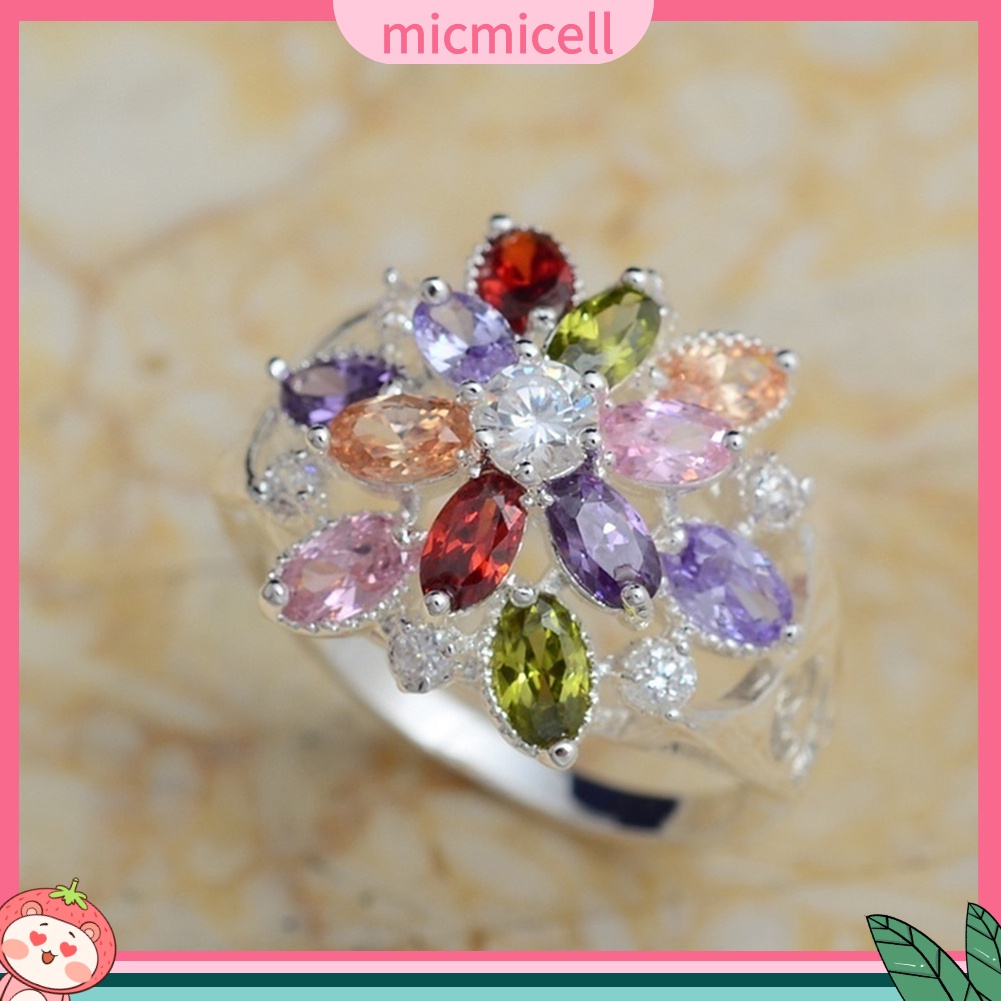 (micmicell) ของขวัญเครื่องประดับผู้หญิงแหวนหมั้นแต่งงานหลากสี Cubic Zirconia